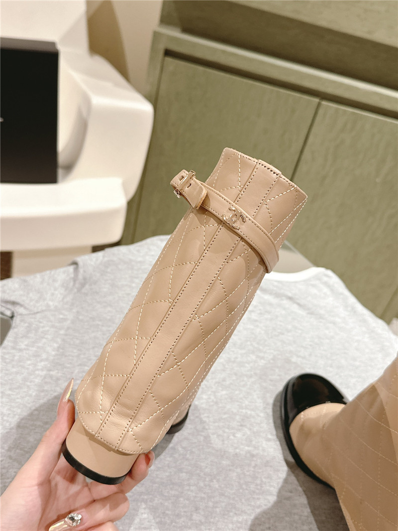 Ch**el beige quilted leather cap toe ankle boots