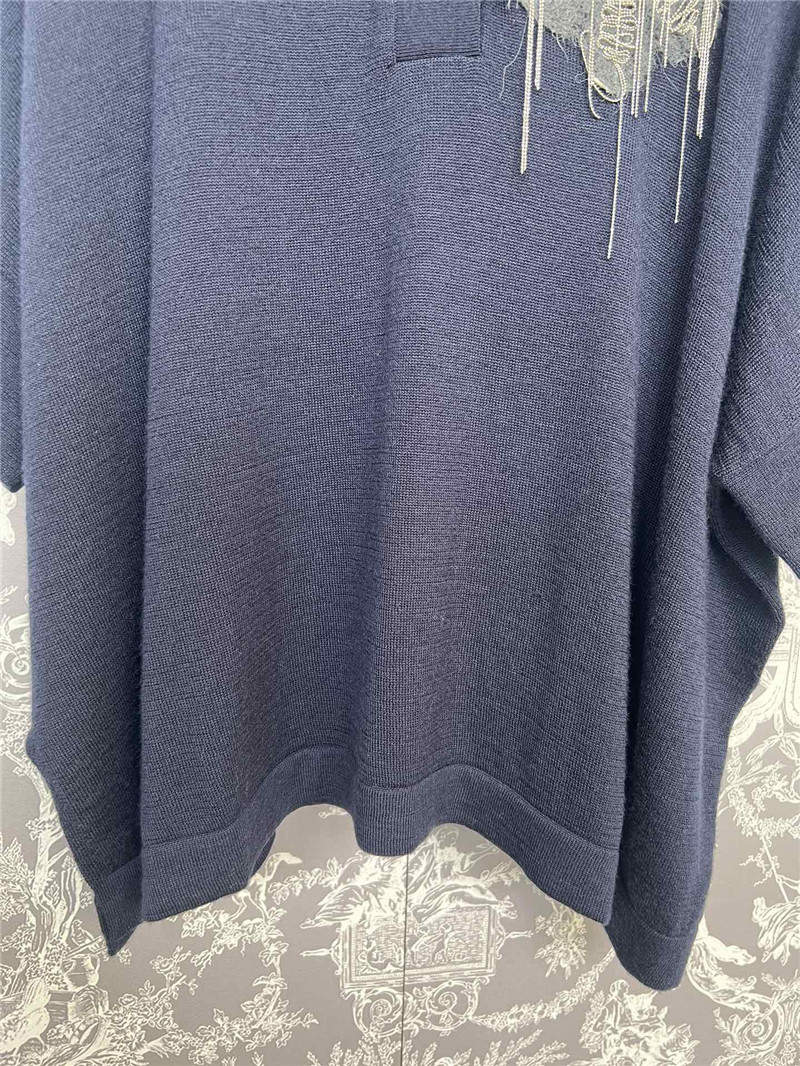 BC Beaded Oversized Wool Polo Shirt Black