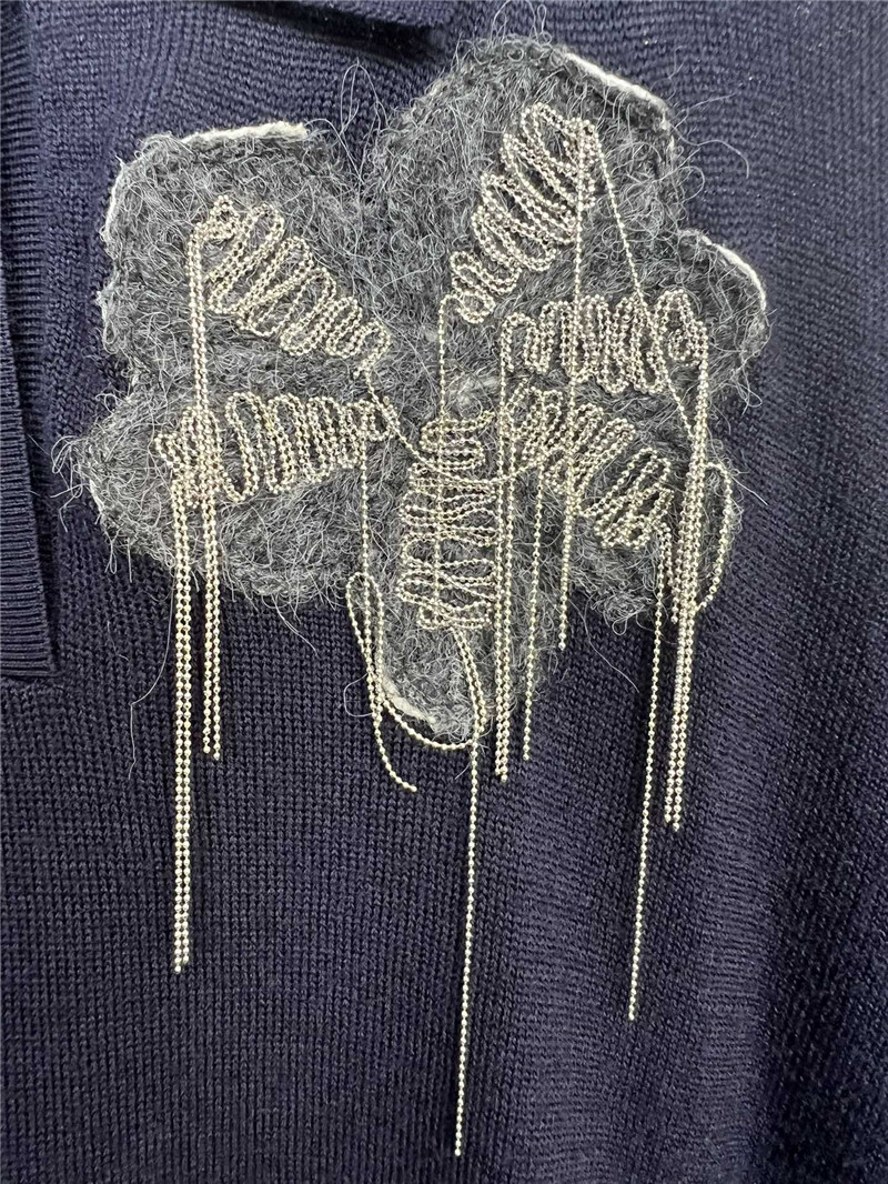 BC Beaded Oversized Wool Polo Shirt Black