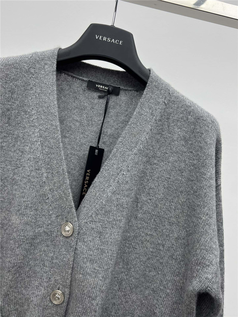 Versace Cashmere-Blend Boxy Cardigan in Grey