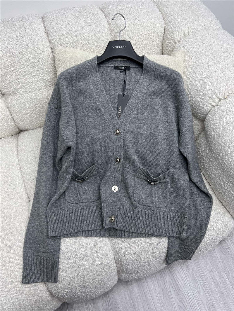 Versace Cashmere-Blend Boxy Cardigan in Grey