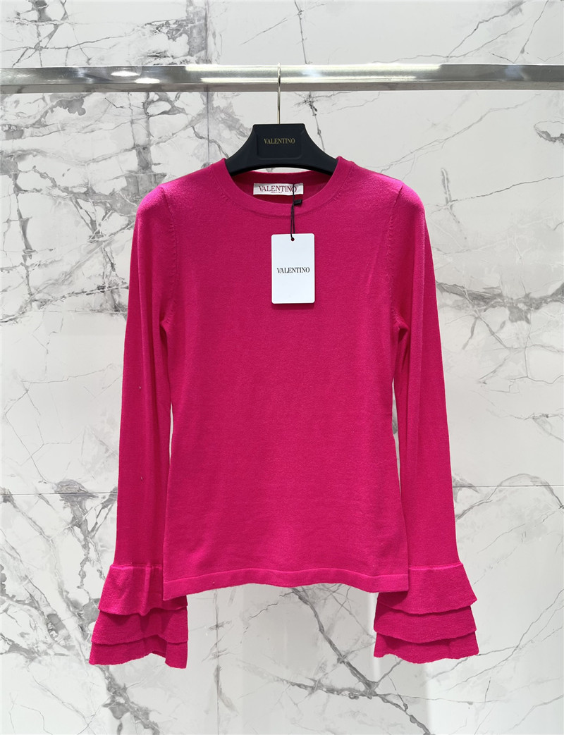 Va1e*ntin0 ruffled viscose and wool sweater in fuchsia