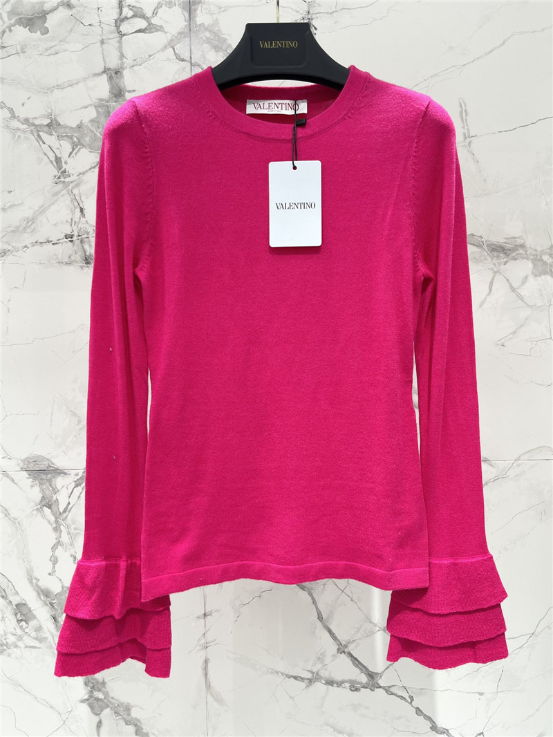 Va1e*ntin0 ruffled viscose and wool sweater in fuchsia