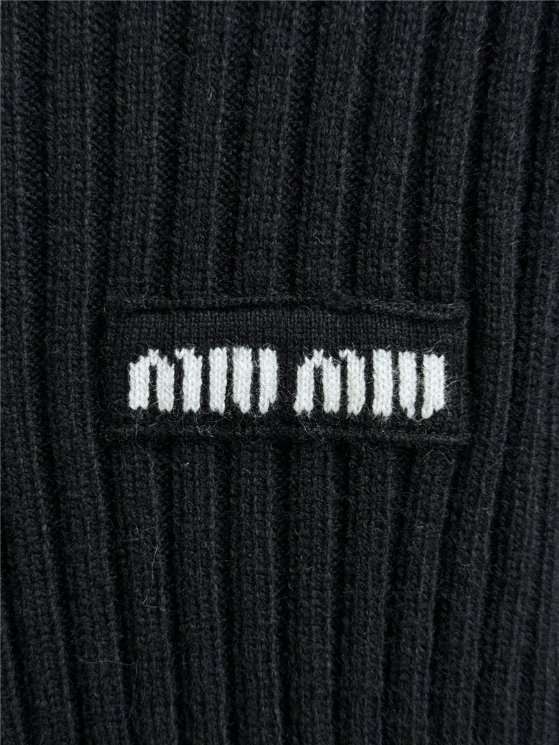 Miu Miu Ribbed Wool Full-Zip Cardigan in Black