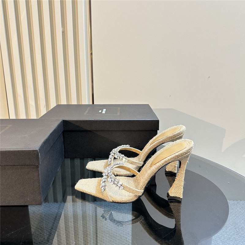 Y51 liz mules in natural linen with rhinestones