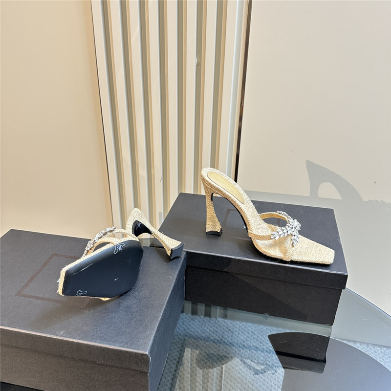 Y51 liz mules in natural linen with rhinestones