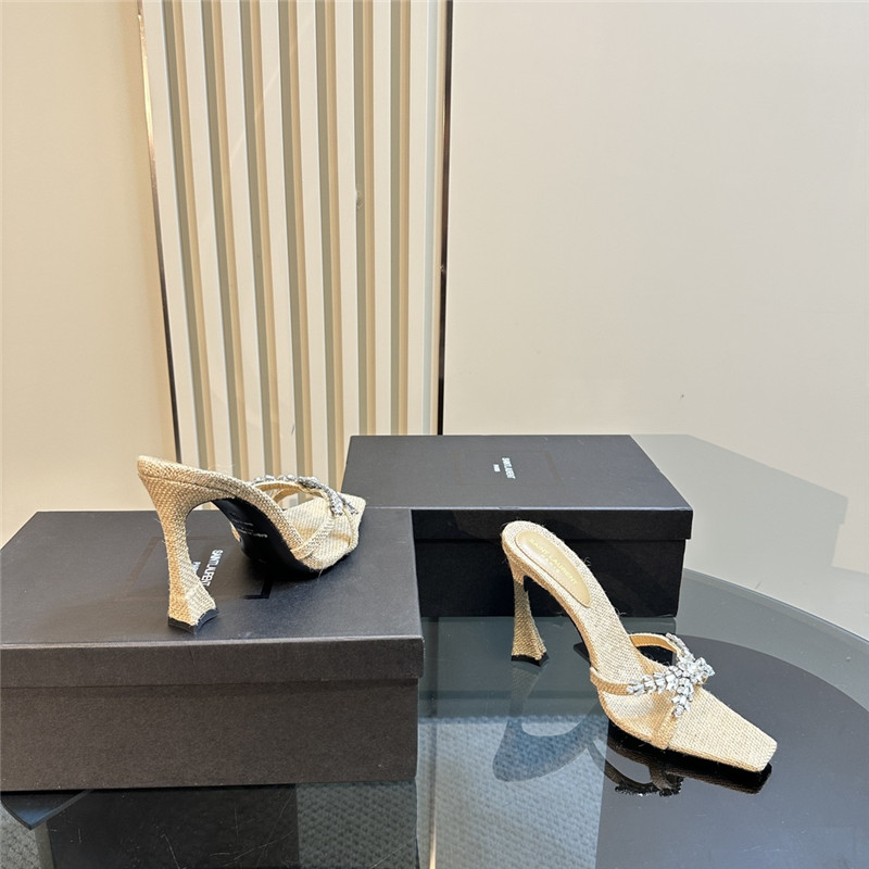 Y51 liz mules in natural linen with rhinestones