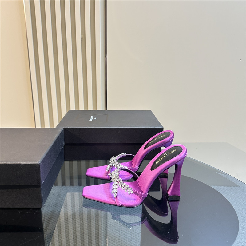 Y51 liz mules in fuchsia satin crepe with rhinestones