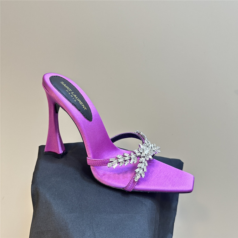 Y51 liz mules in fuchsia satin crepe with rhinestones
