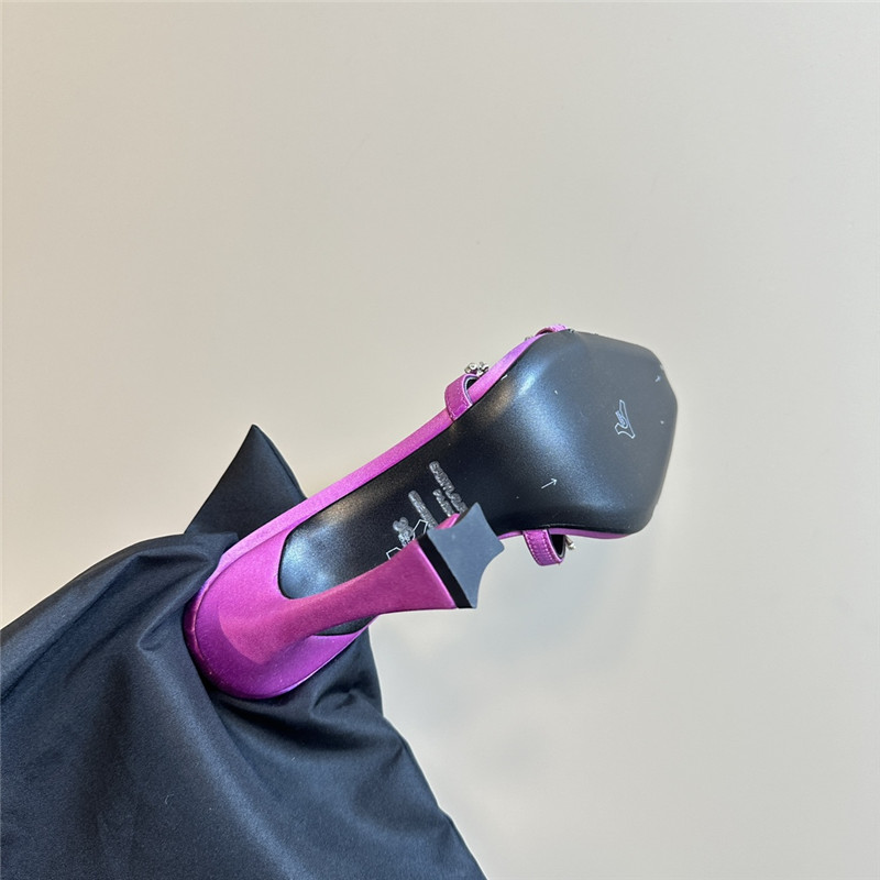 Y51 liz mules in fuchsia satin crepe with rhinestones