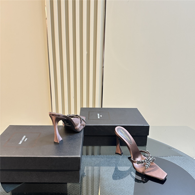 Y51 liz mules in pink satin crepe with rhinestones