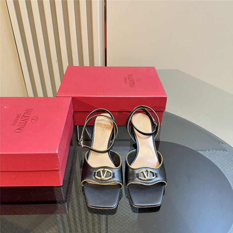 Va1e*ntin0 vlogo locker sandals in black mirrored calfskin