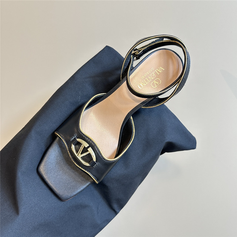 Va1e*ntin0 vlogo locker sandals in black mirrored calfskin