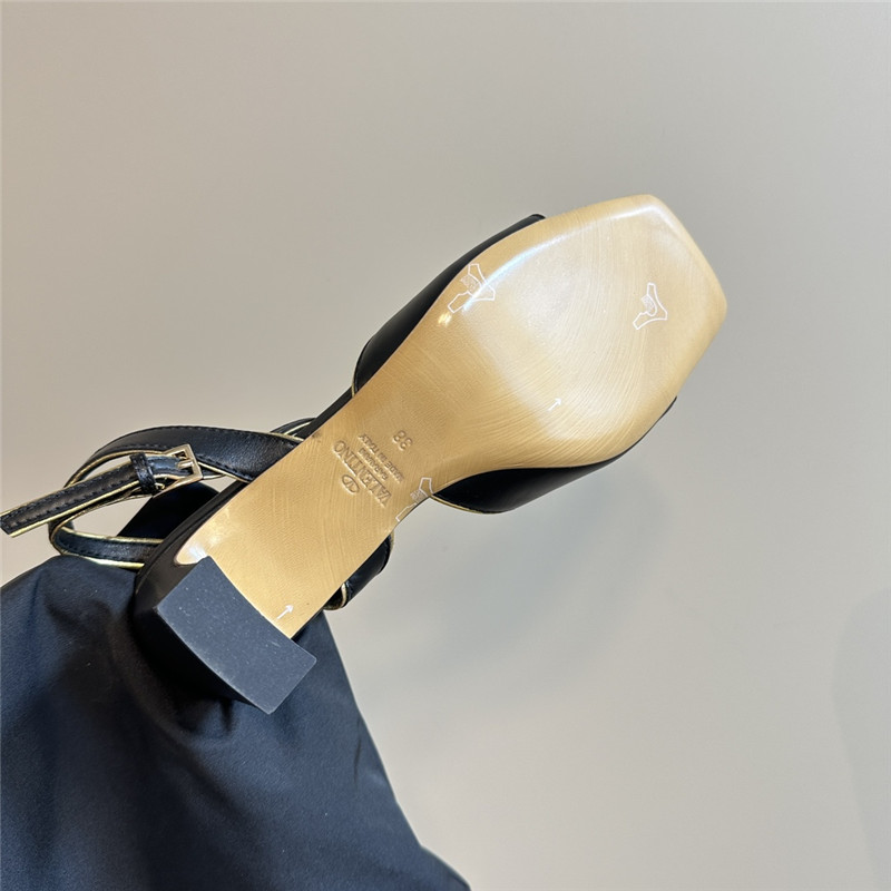 Va1e*ntin0 vlogo locker sandals in black mirrored calfskin