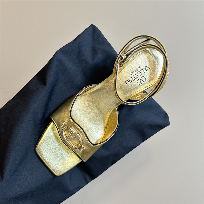 Va1e*ntin0 vlogo locker sandals gold mirrored calfskin