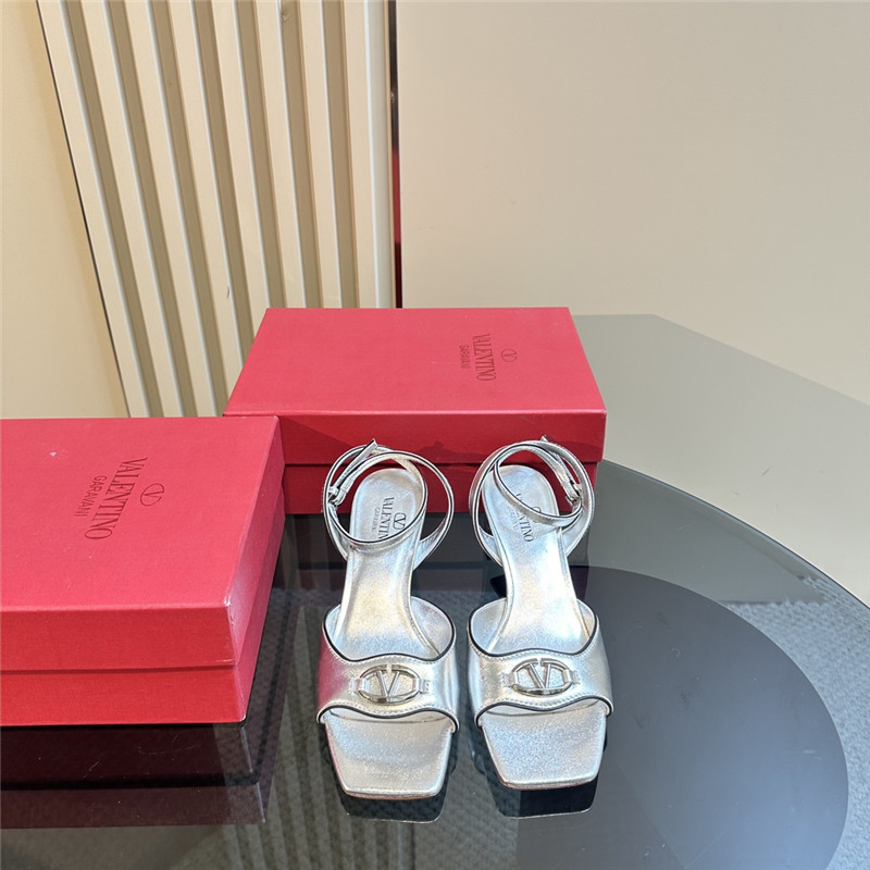 Va1e*ntin0 vlogo locker sandals silver mirrored calfskin