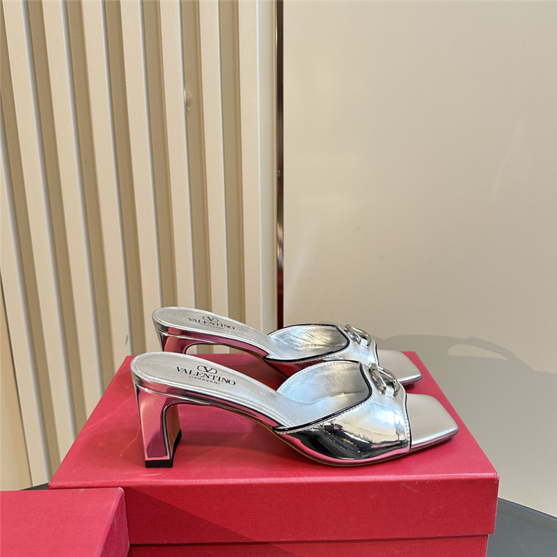 Va1e*ntin0 vlogo locker mules in silver mirrored calfskin