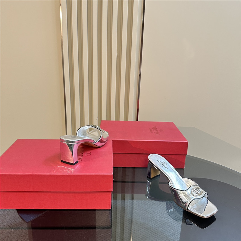Va1e*ntin0 vlogo locker mules in silver mirrored calfskin
