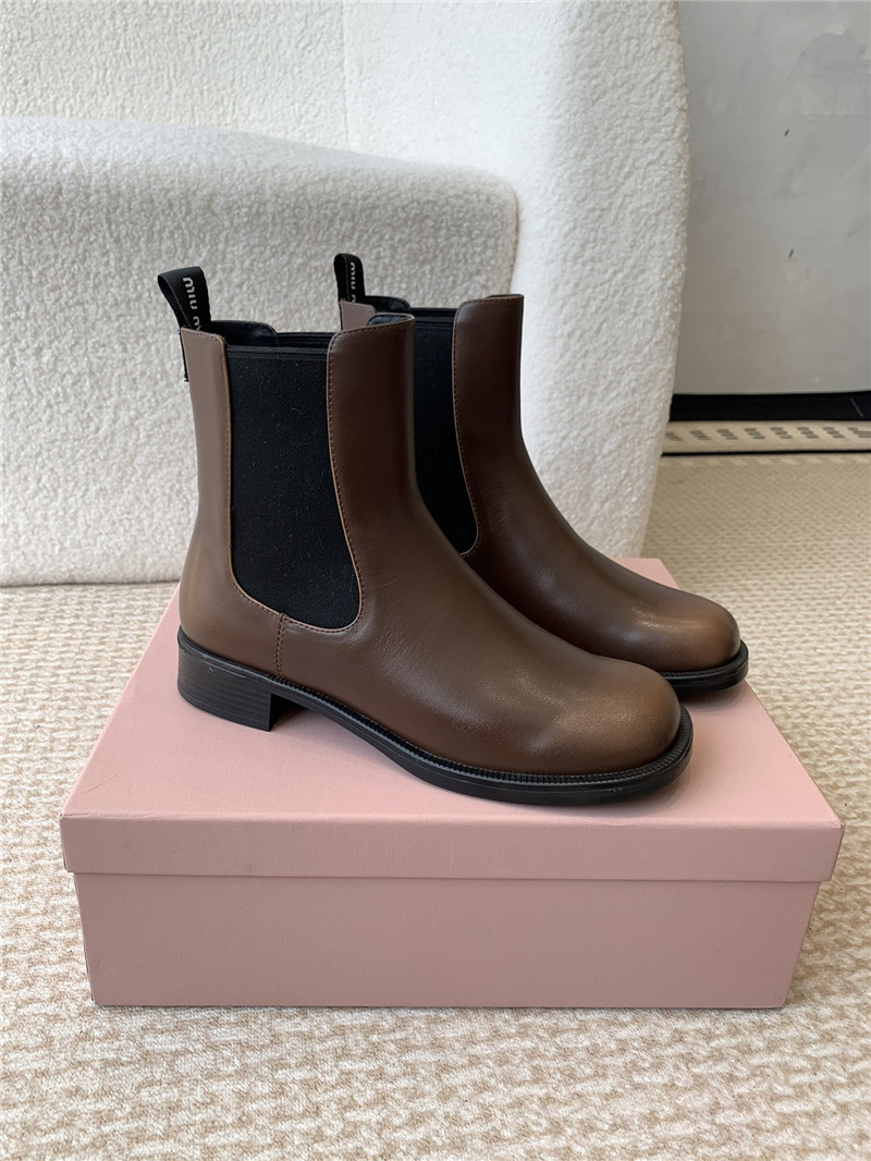 Miu Miu Brown Flat Chelsea Boots