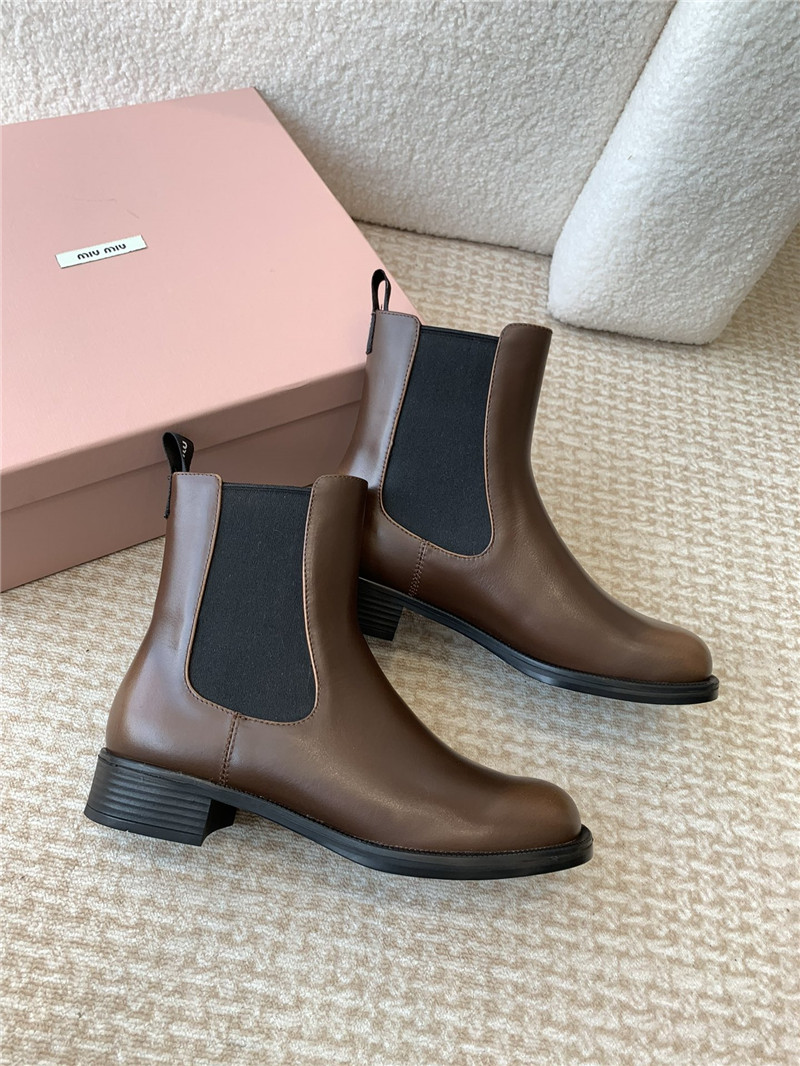 Miu Miu Brown Flat Chelsea Boots
