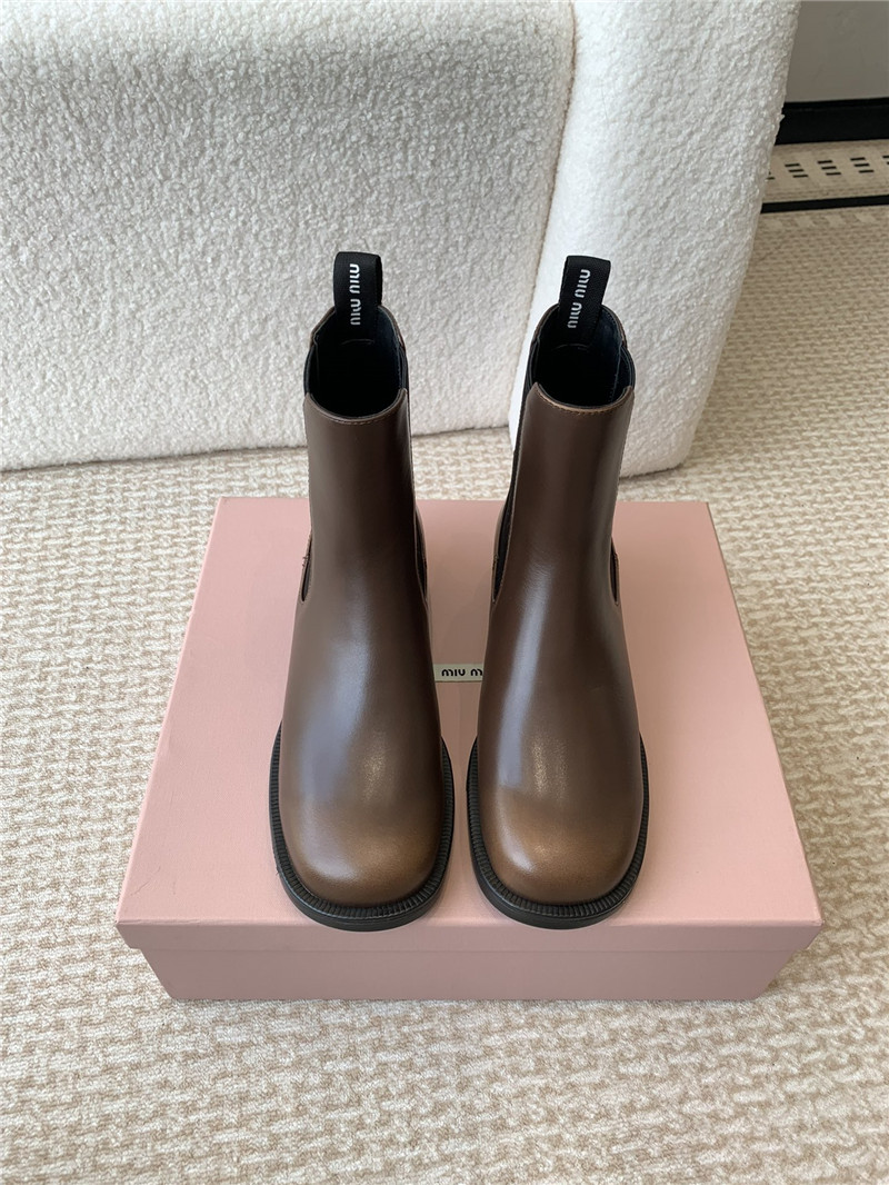 Miu Miu Brown Flat Chelsea Boots