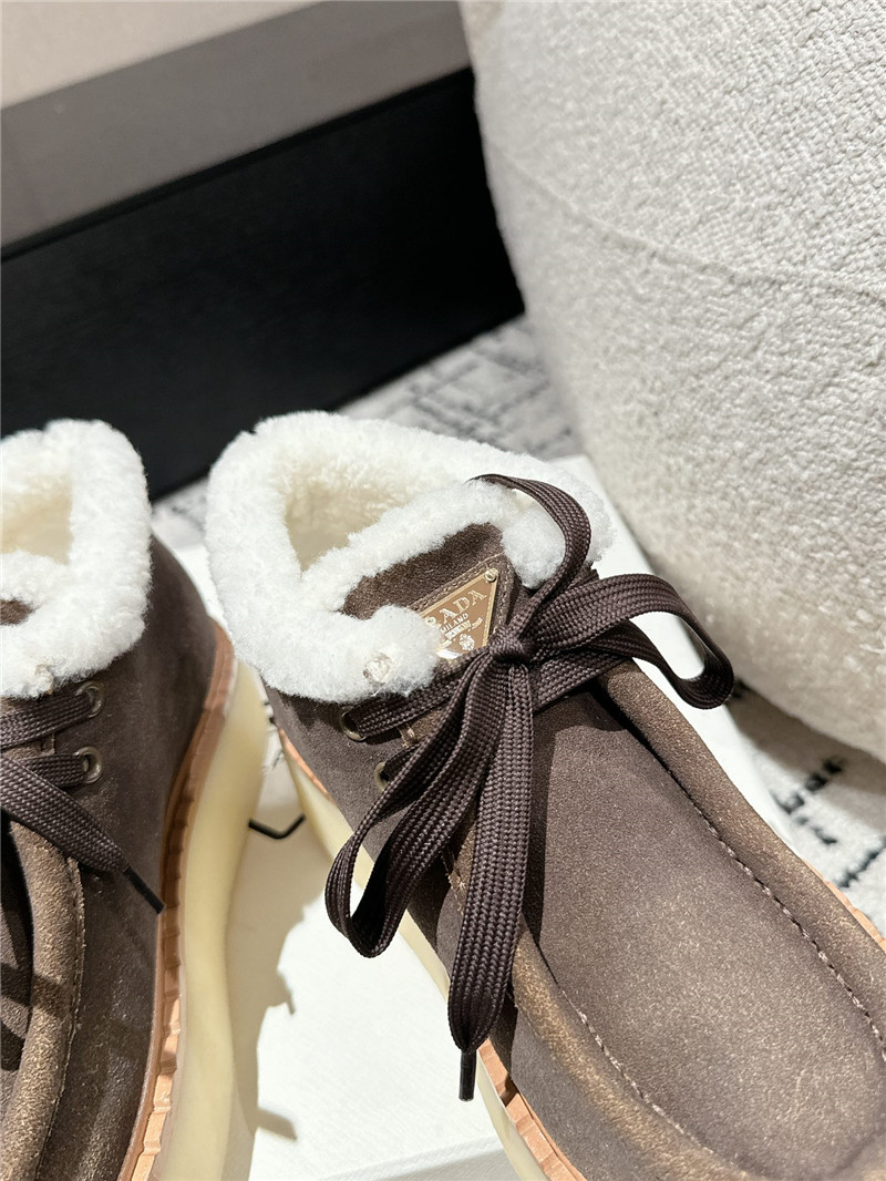 Pra*a brown suede shearling platform ankle boots