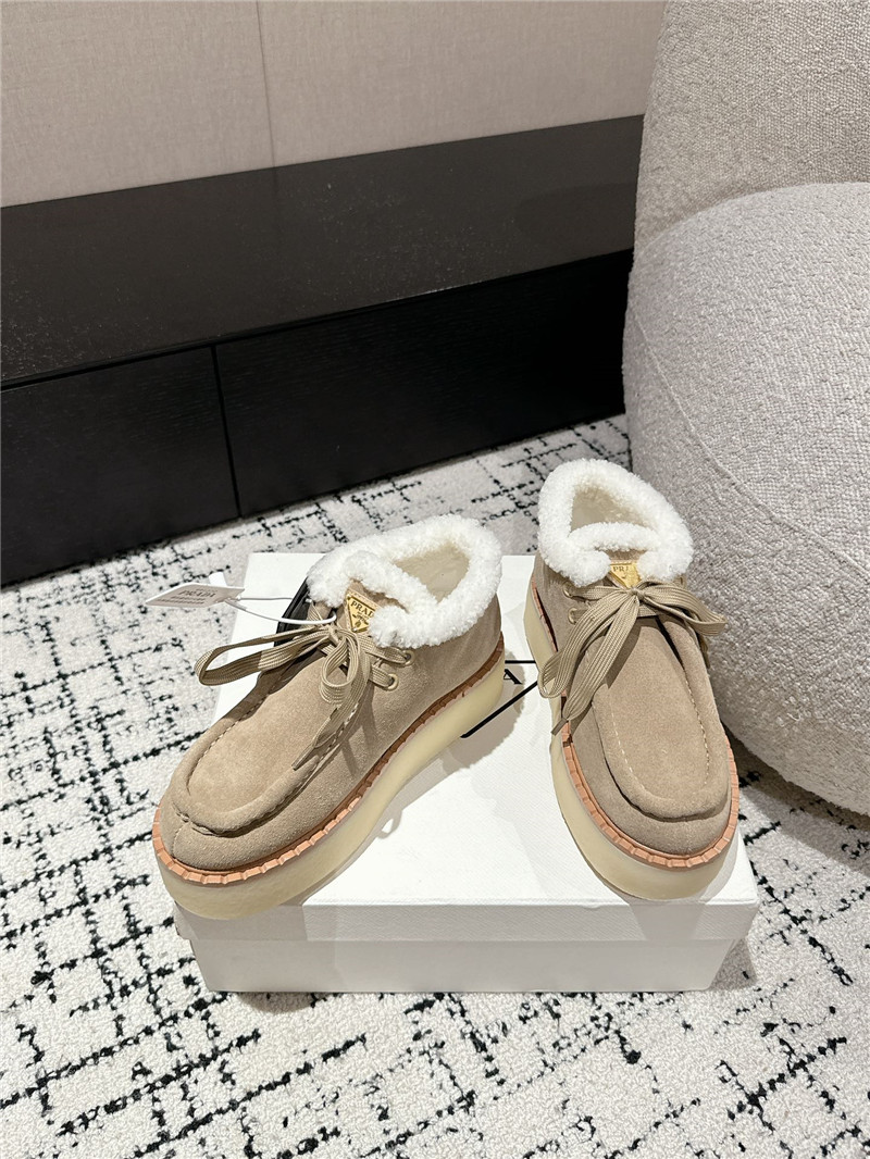 Pra*a winter suede shearling platform ankle boots