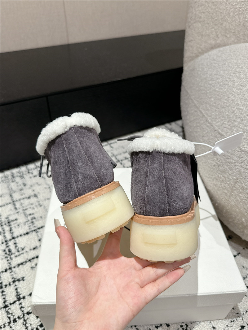 Pra*a gray suede shearling platform ankle boots