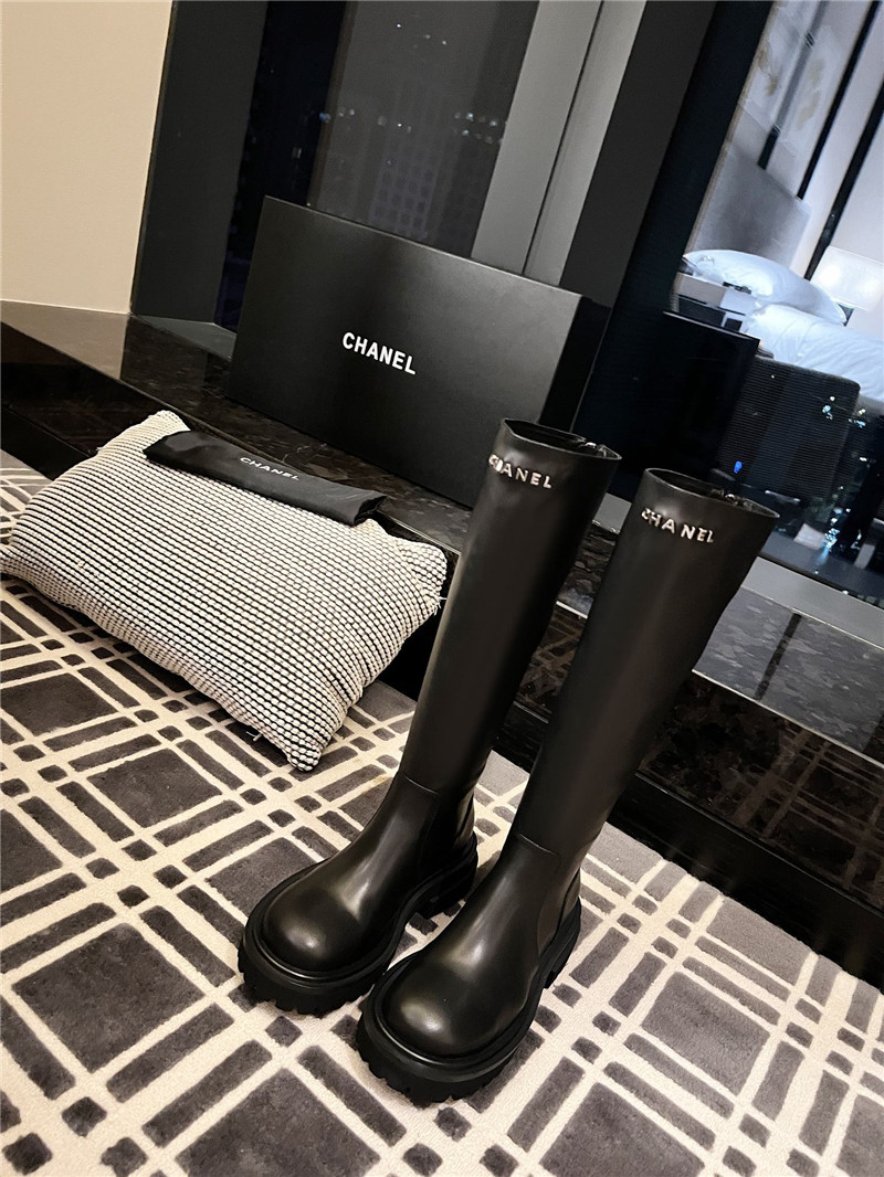 Ch**el women’s black calfskin knee-high boots