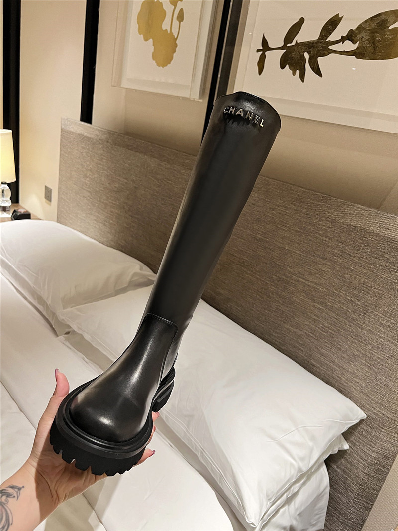 Ch**el women’s black calfskin knee-high boots