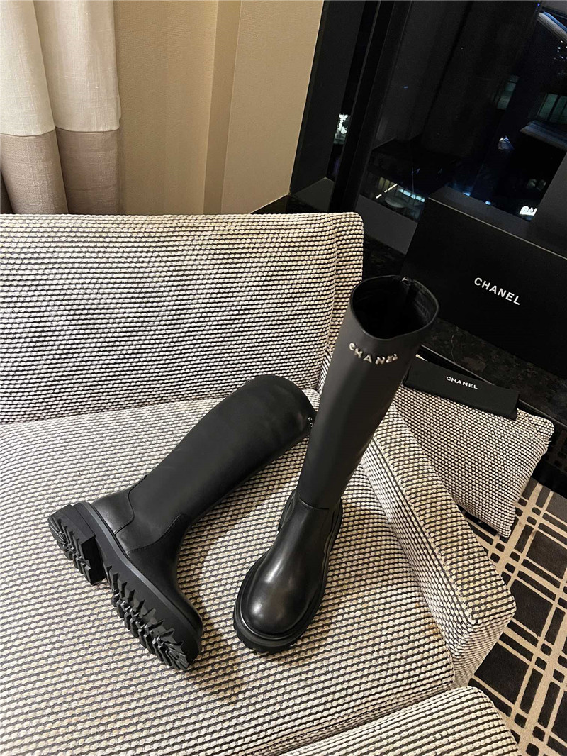 Ch**el women’s black calfskin knee-high boots