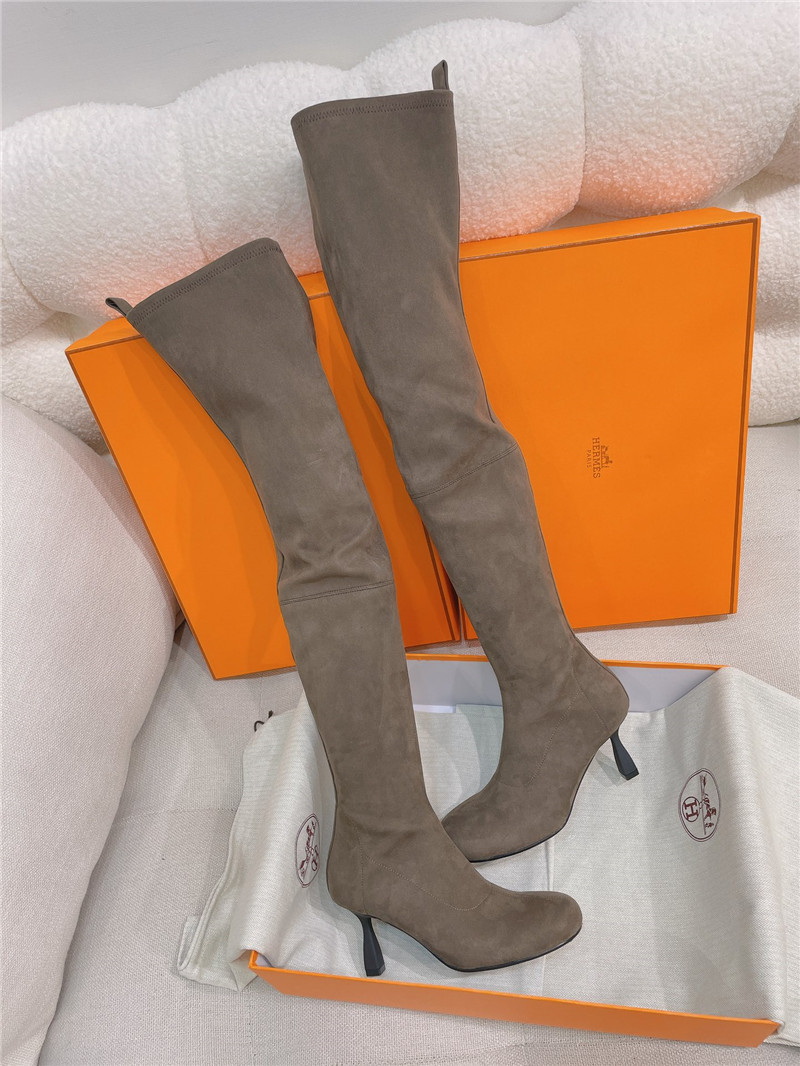 H**me5 women’s beige suede over-the-knee boots