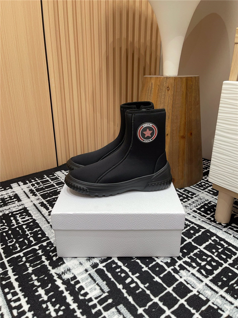 D10r black stretch knit logo ankle boots