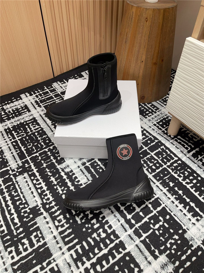 D10r black stretch knit logo ankle boots