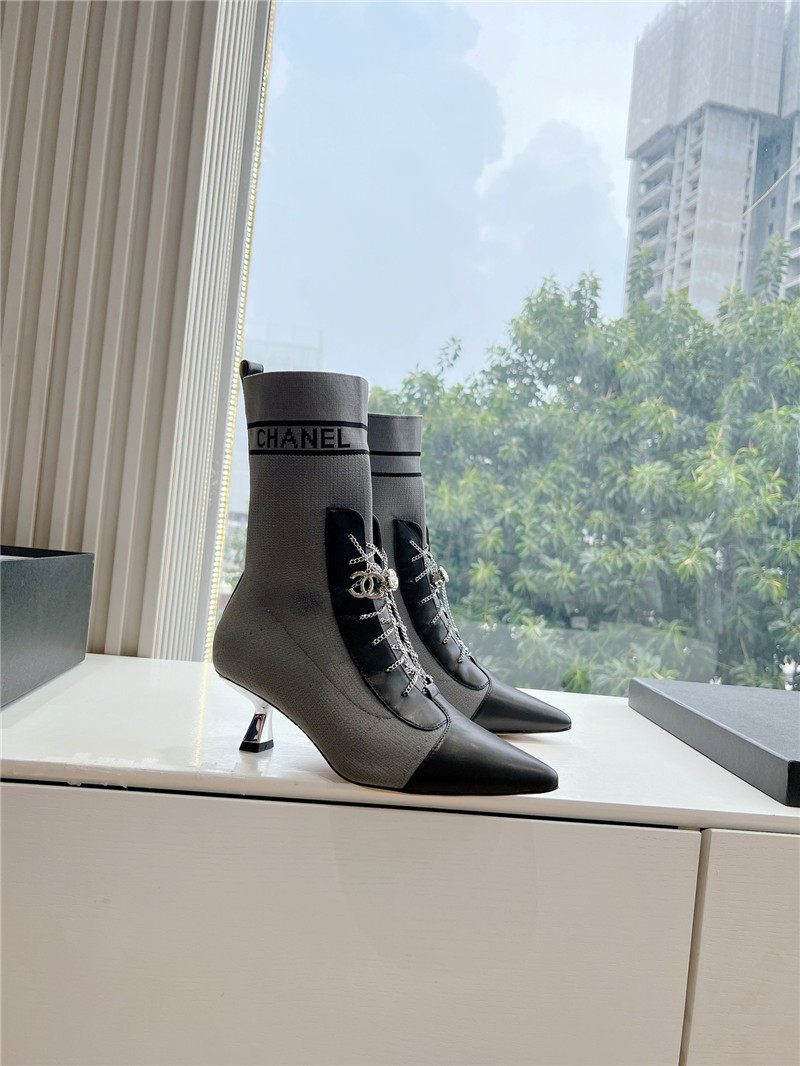 Ch**el gray knit lace-up ankle boots