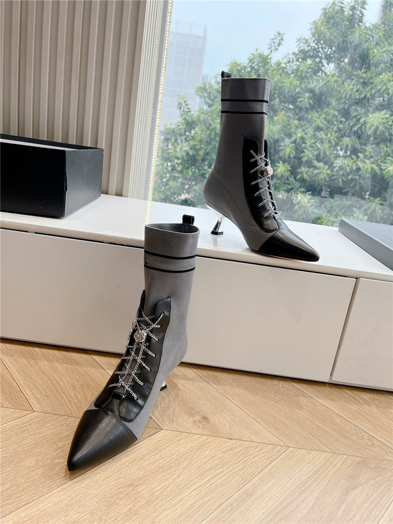 Ch**el gray knit lace-up ankle boots