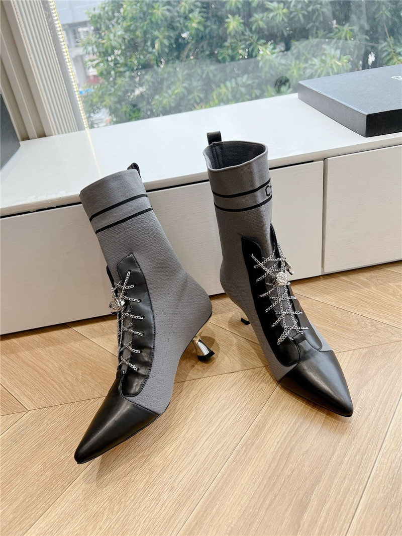 Ch**el gray knit lace-up ankle boots