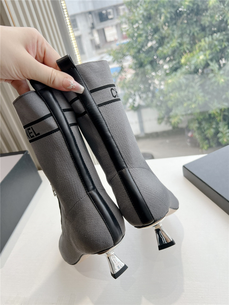 Ch**el gray knit lace-up ankle boots