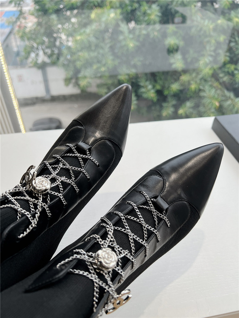 Ch**el pointed toe calfskin knit lace-up ankle boots