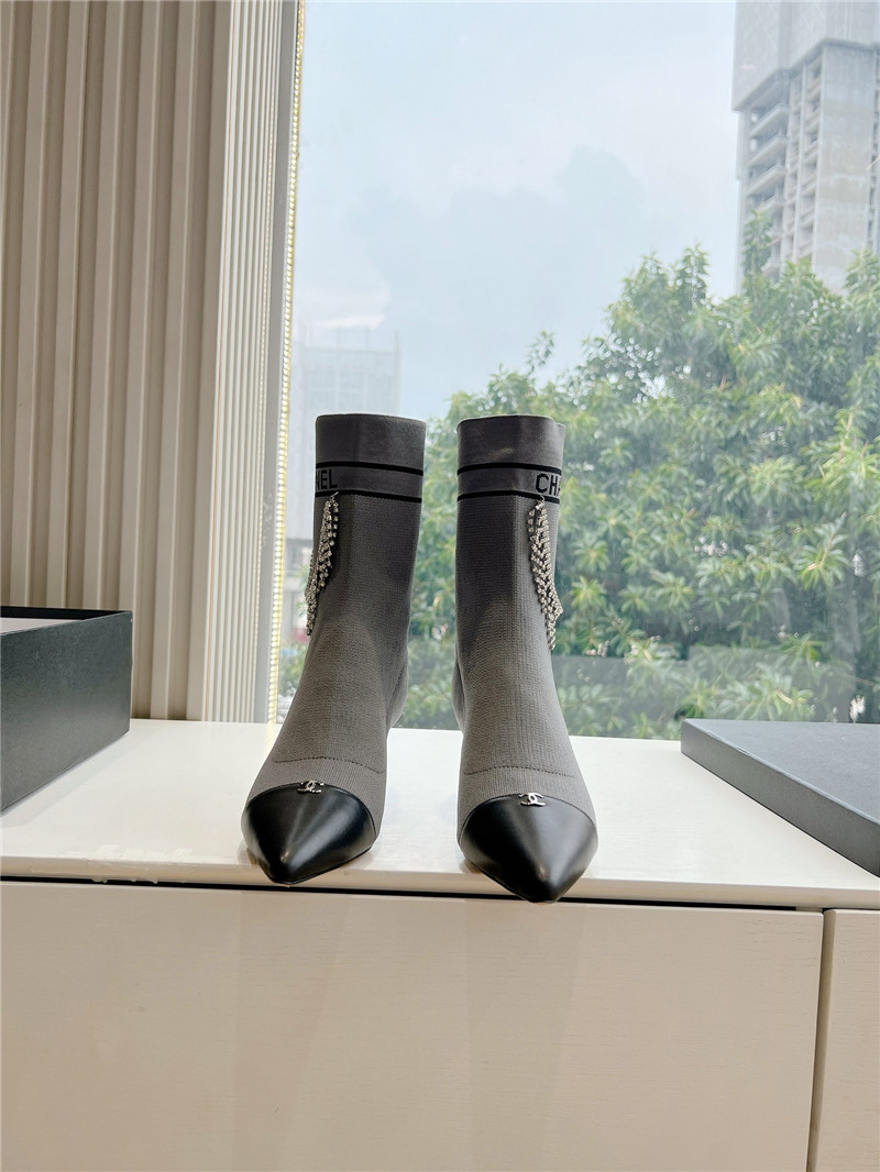 Ch**el pointed toe calfskin knitted ankle boots