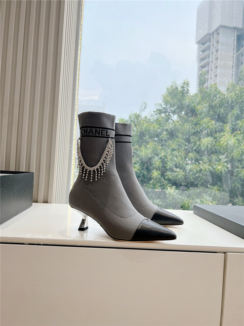 Ch**el pointed toe calfskin knitted ankle boots