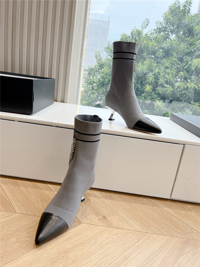 Ch**el pointed toe calfskin knitted ankle boots