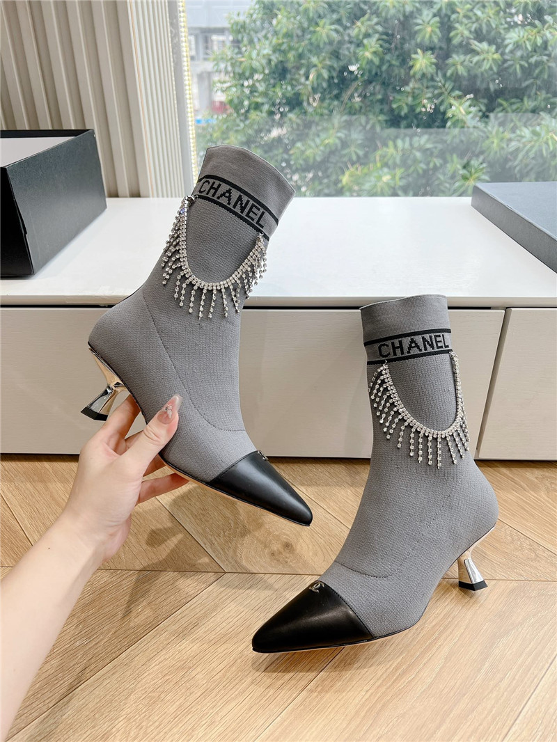 Ch**el pointed toe calfskin knitted ankle boots