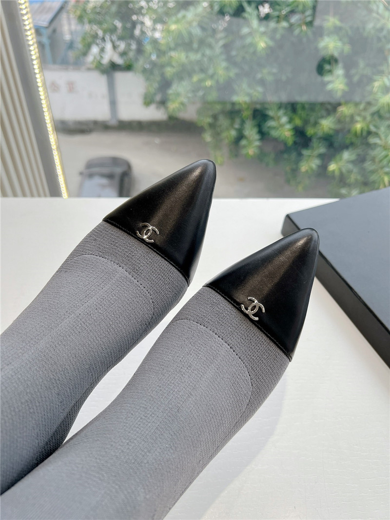 Ch**el pointed toe calfskin knitted ankle boots