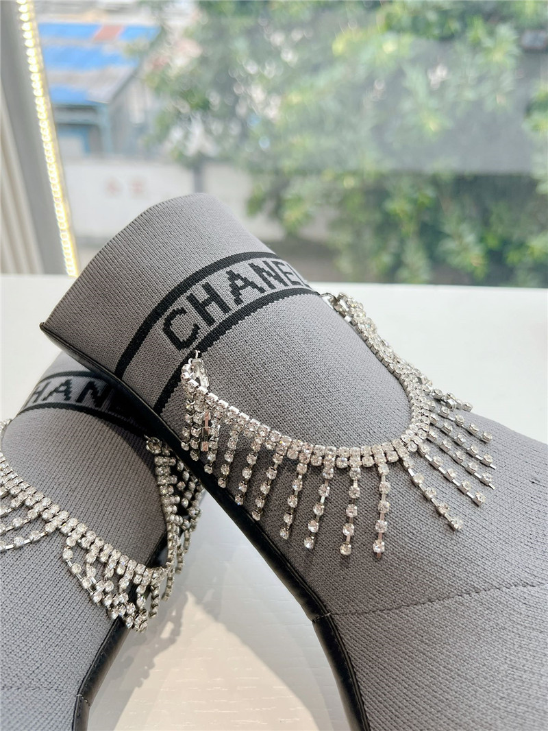 Ch**el pointed toe calfskin knitted ankle boots