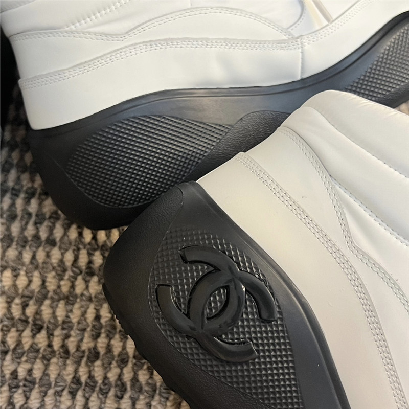 Ch**el white calfskin nylon lace up snow boots