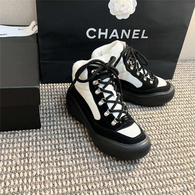 Ch**el calfskin suede lace up ankle snow boots