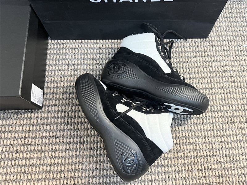 Ch**el calfskin suede lace up ankle snow boots