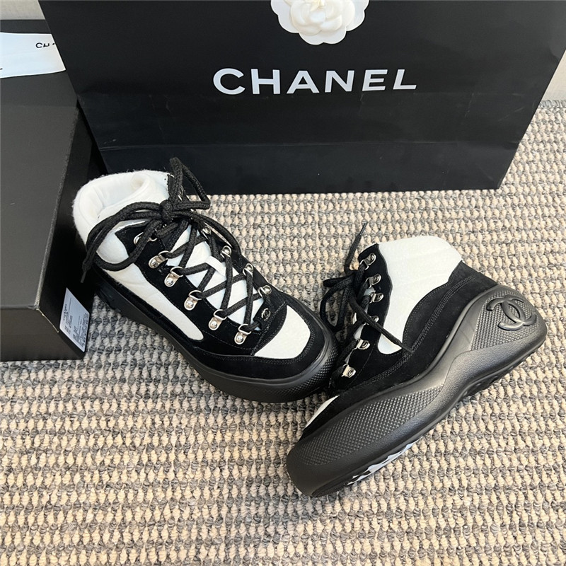 Ch**el calfskin suede lace up ankle snow boots