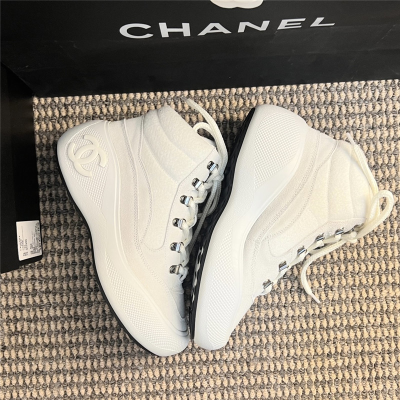 Ch**el white calfskin nylon lace up ankle snow boots
